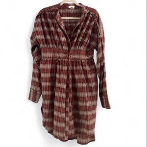 POL Rusty Plaid Long Sleeve High Low Shirt Dress NWOT